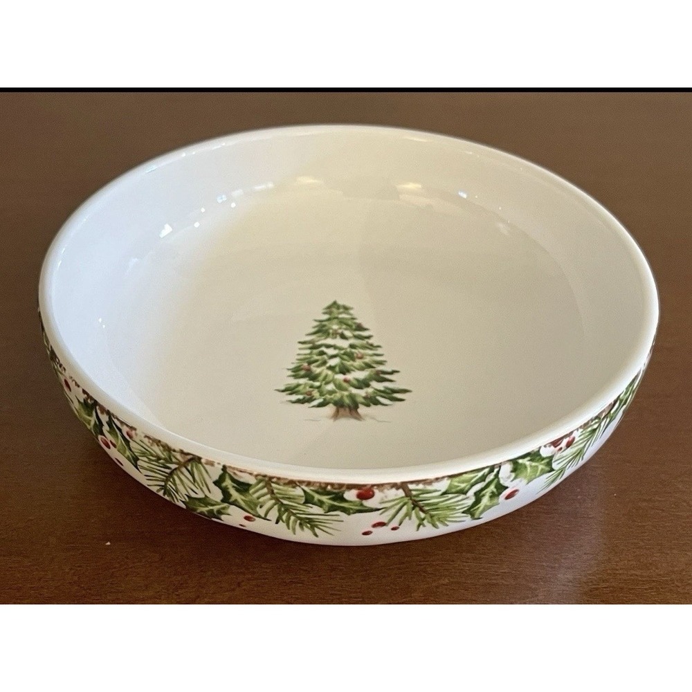 Pier 1 Imports Winter's Wonder Christmas Serving Bowl Tree Holly 8" Round